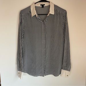 Silk Blue and White Striped Button Down